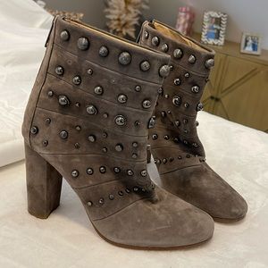 Badgley Mischka taupe brown suede booties with metal studs